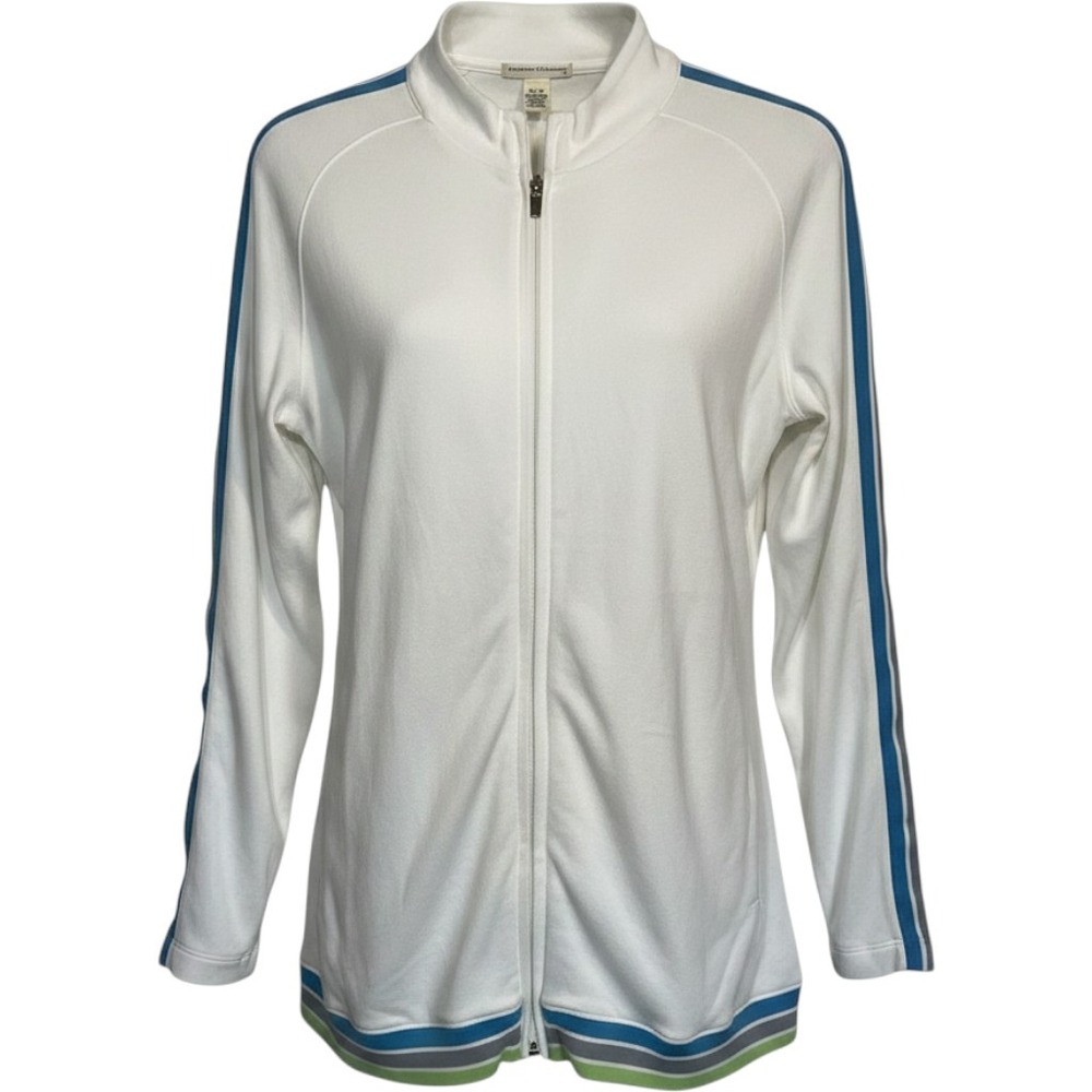 FAIRWAY & GREENE Womens XL TG White Blue Green Stripe Zip Up Track Jacket